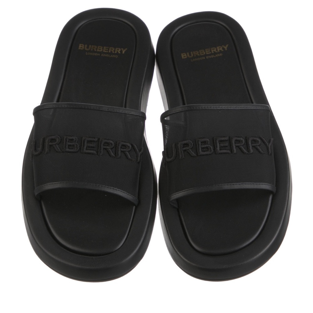 Burberry London Black Mesh Buckingham Slides
